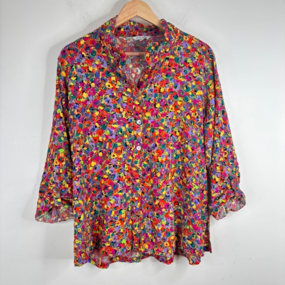 John Mark Top 1X Multicolor Embroidered Button Up Tunic Blouse Artsy Art To Wear - Picture 11 of 11